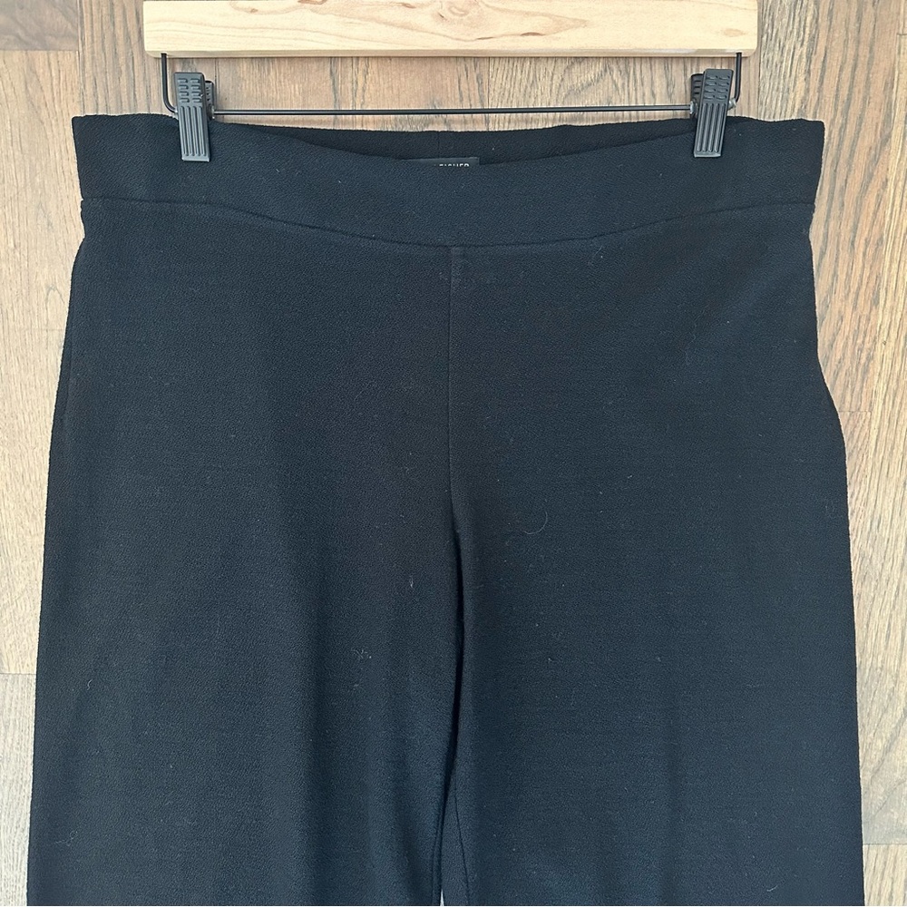SOLD Eileen Fisher 100% Wool Boucle Knit High Waist Straight Leg Pant Black M - Picture 3 of 9